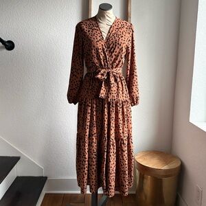 R. Vivimos Leopard Print Belted Wrap Midi Dress Sz: Small or 4/6